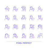 Character archetypes pixel perfect gradient linear vector icons set. Personal characteristics and traits. Thin line contour symbol designs bundle. Isolated outline illustrations collection