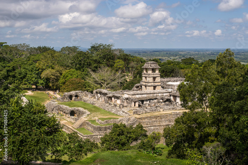 pakal mayan king palace in palenque in forest, chiapas mexico