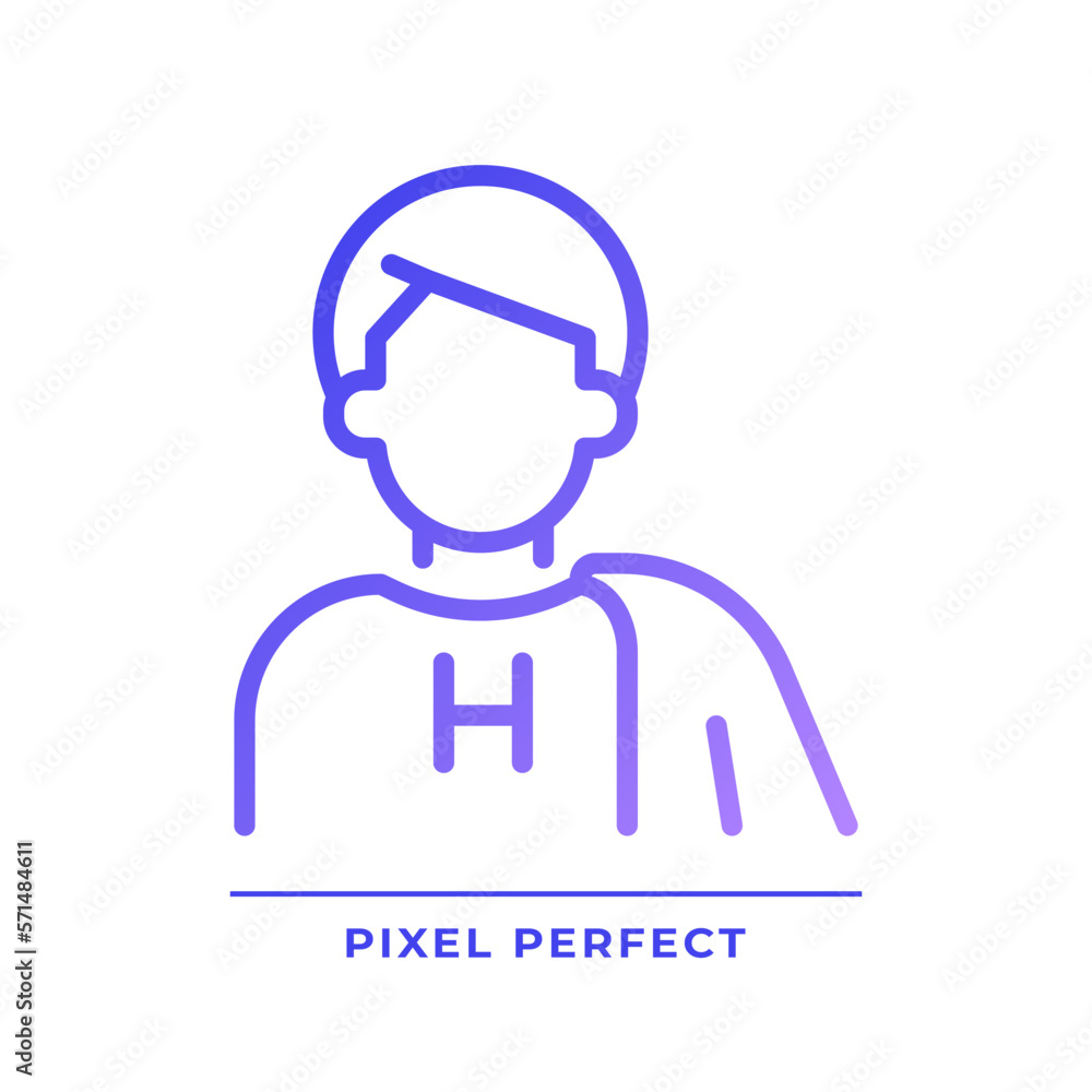 Hero pixel perfect gradient linear vector icon. Character archetype. Overcoming troubles. Psychoanalytic theory. Thin line color symbol. Modern style pictogram. Vector isolated outline drawing Hero pixel perfect gradient linear vector icon. Character archetype. Overcoming troubles. Psychoanalytic theory. Thin line color symbol. Modern style pictogram. Vector isolated outline drawing