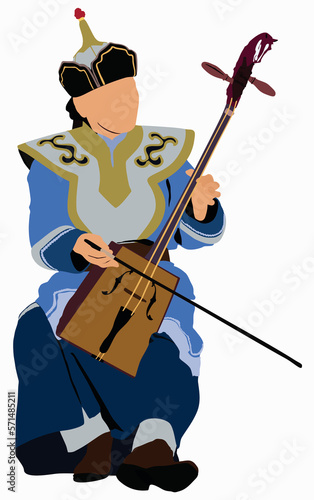 Illustration of a musician with Morin Khuur, Mongolian Music Performance.