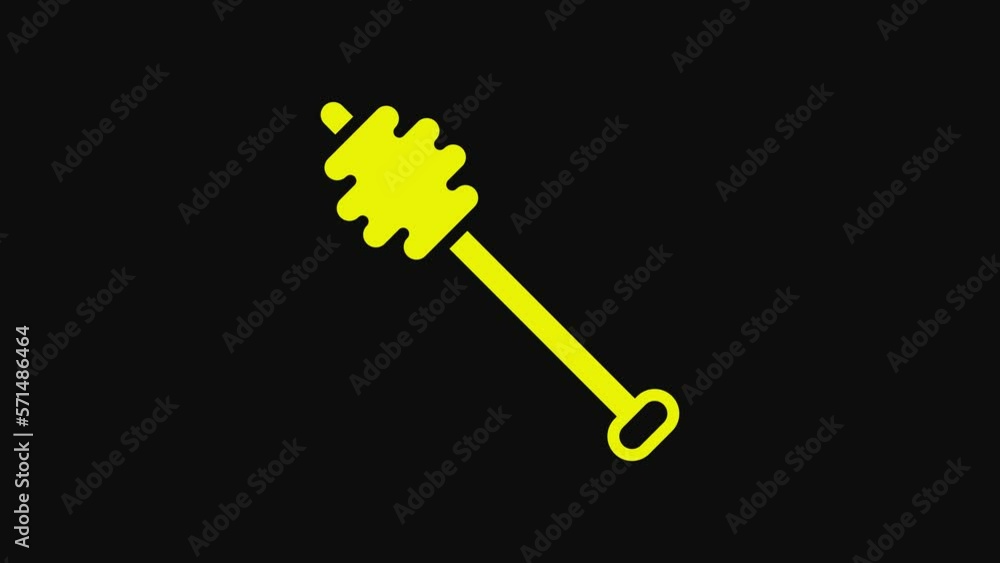 Yellow Honey dipper stick icon isolated on black background. Honey ladle. 4K Video motion graphic animation Yellow Honey dipper stick icon isolated on black background. Honey ladle. 4K Video motion graphic animation