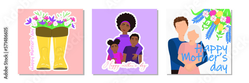 Cards for Mother's Day with people. Vector illustraiton. Happy Mother's Day. 