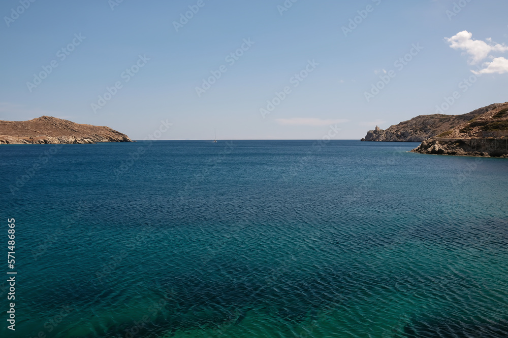 View of the beautiful turquoise beach of Tzamaria in Ios Greece