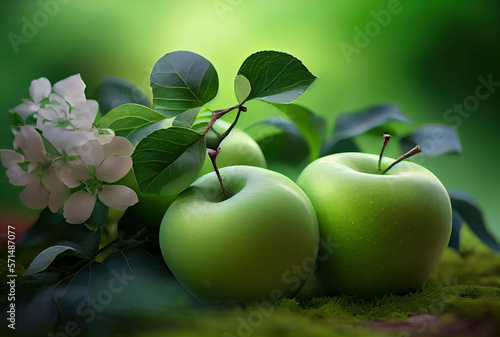 Green apples in garden created with AI