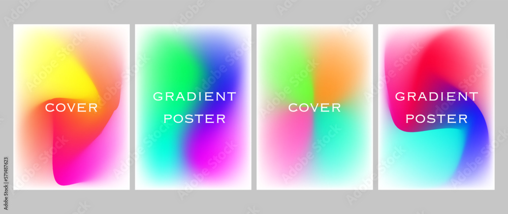 Set of poster templates with gradient blurred backgrounds. Contains bright colors. Suitable for brochures, booklets, magazines, branding, catalogs, social media and print.