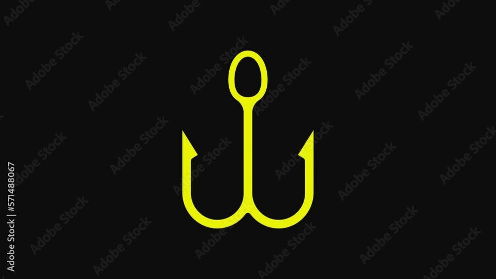 Yellow Fishing hook icon isolated on black background. Fishing tackle. 4K Video motion graphic animation Yellow Fishing hook icon isolated on black background. Fishing tackle. 4K Video motion graphic animation