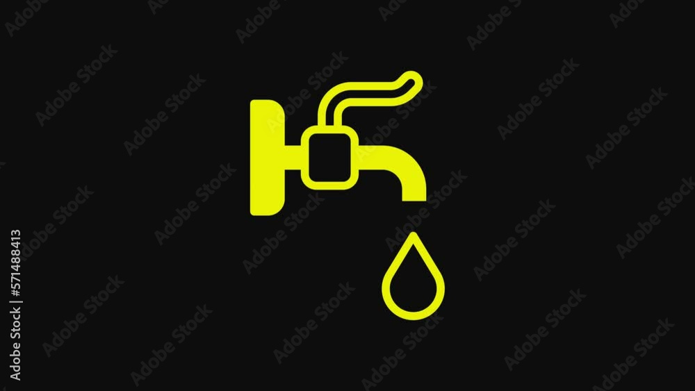 Yellow Water tap icon isolated on black background. 4K Video motion graphic animation Yellow Water tap icon isolated on black background. 4K Video motion graphic animation