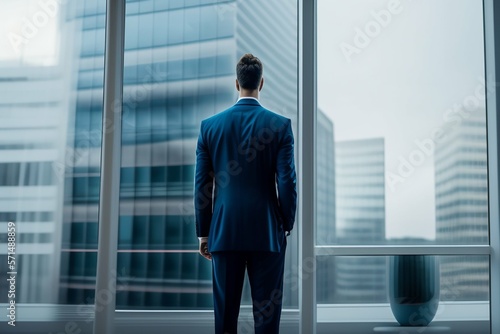 businessman in the office looking through the window
