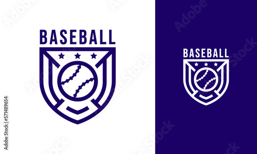 Simple baseball logo with shield and ball
