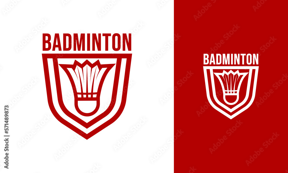 Simple badminton logo with shield and shuttlecock Simple badminton logo with shield and shuttlecock