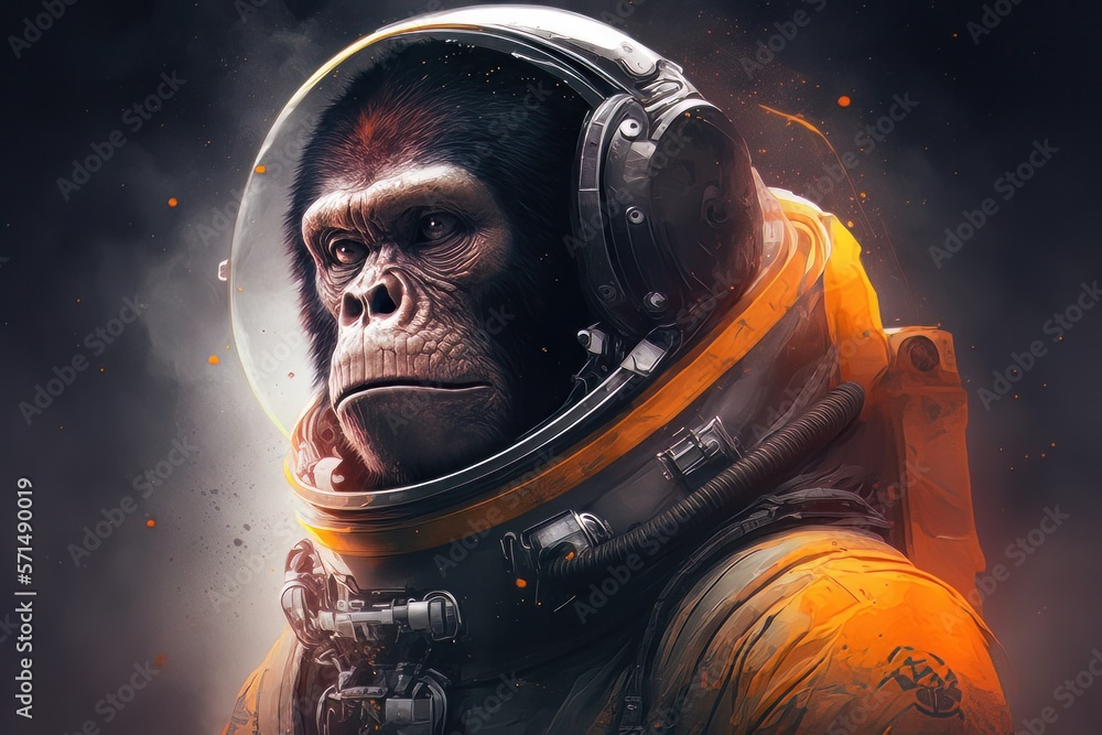 Ape in a Spacesuit, Monkey Astronaut, Spaceship/galaxy portrait