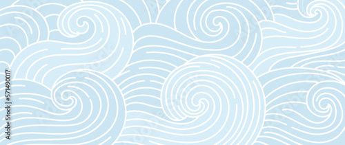 Abstract line art background vector. Minimalist hand drawn contour doodle scribble ocean wave lines, cloud shape style. Design illustration for fabric, print, cover, banner, decoration, wallpaper.
