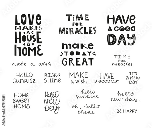 Set of handmade quote. Hand lettering typography poster. For housewarming posters, greeting cards, home decorations, print, textile. Vector illustration.