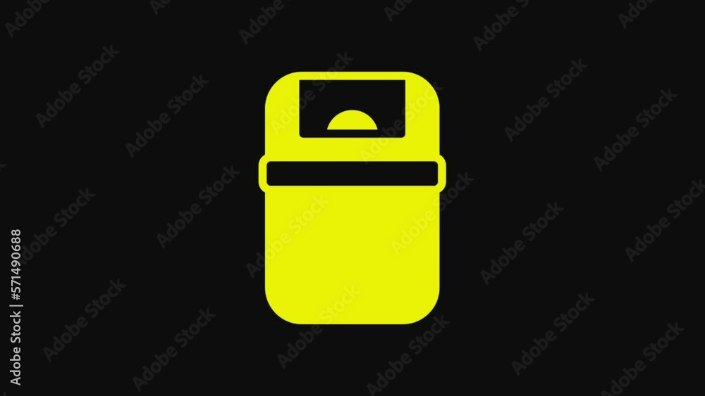 Yellow Trash can icon isolated on black background. Garbage bin sign. Recycle basket icon. Office trash icon. 4K Video motion graphic animation Yellow Trash can icon isolated on black background. Garbage bin sign. Recycle basket icon. Office trash icon. 4K Video motion graphic animation