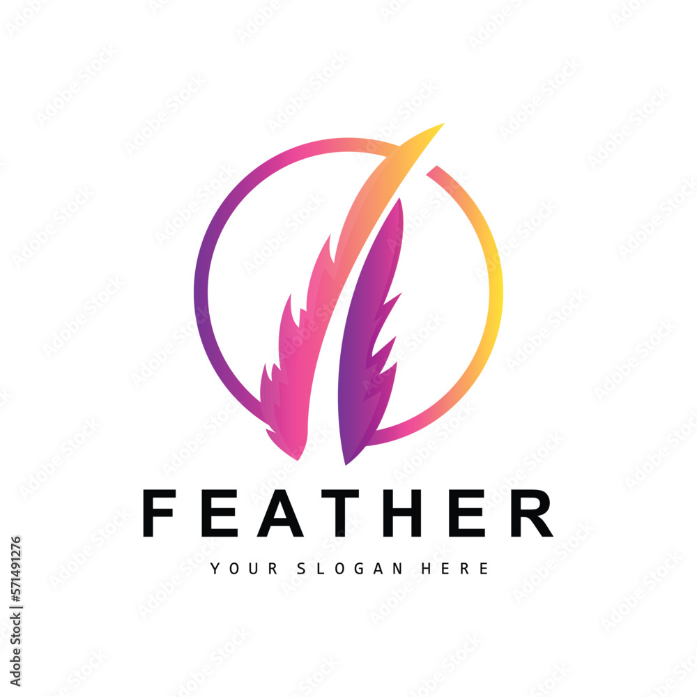 Obraz premium Feather Logo, Animal Wing Design, Vector Icon Template Simple