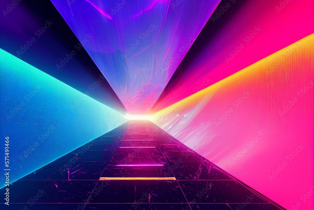 3d render, pink blue neon abstract background with vertical panels ...