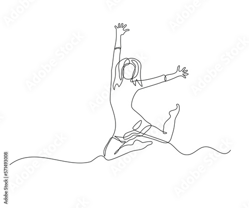 abstract girl in a jump, hand-drawn, continuous mono line, one line art, contour drawing