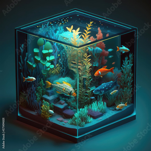 ai generated image of isometric fisk tank aquarium