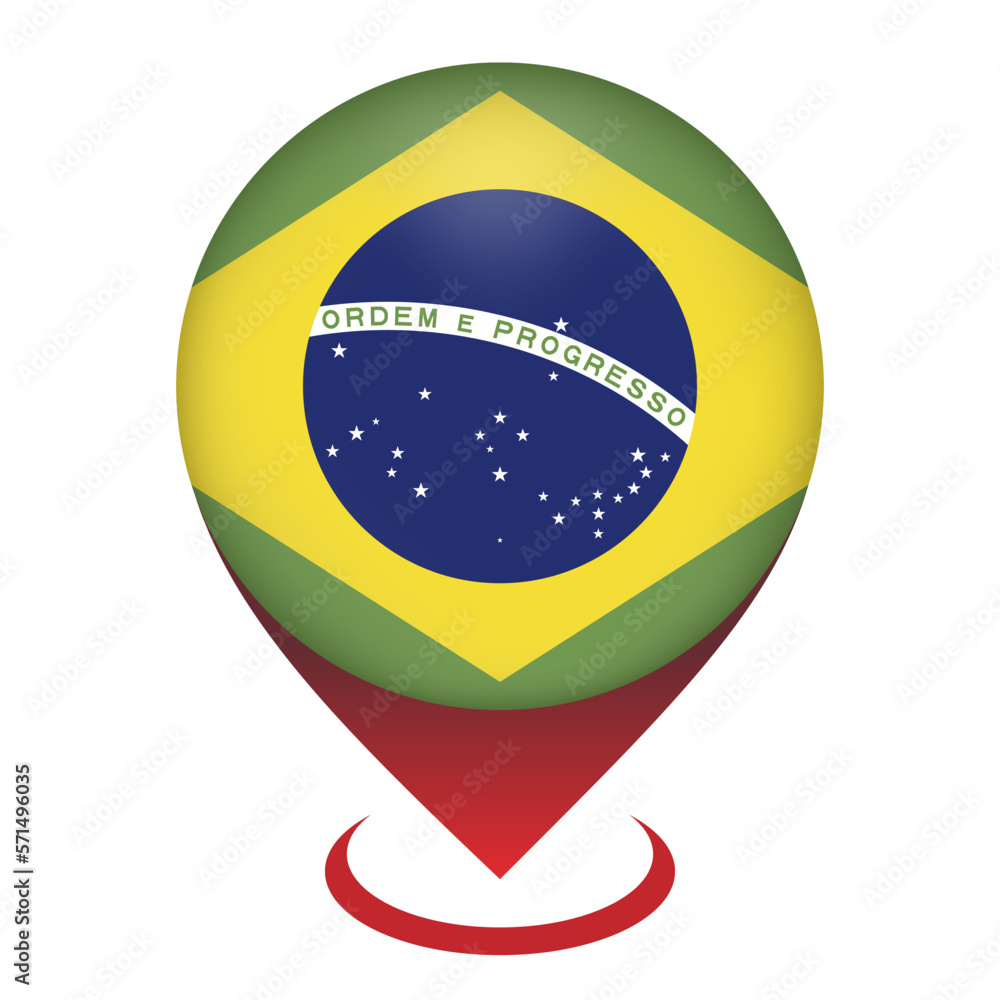 Obraz premium Map pointer with contry Brazil. Brazil flag. Vector illustration.