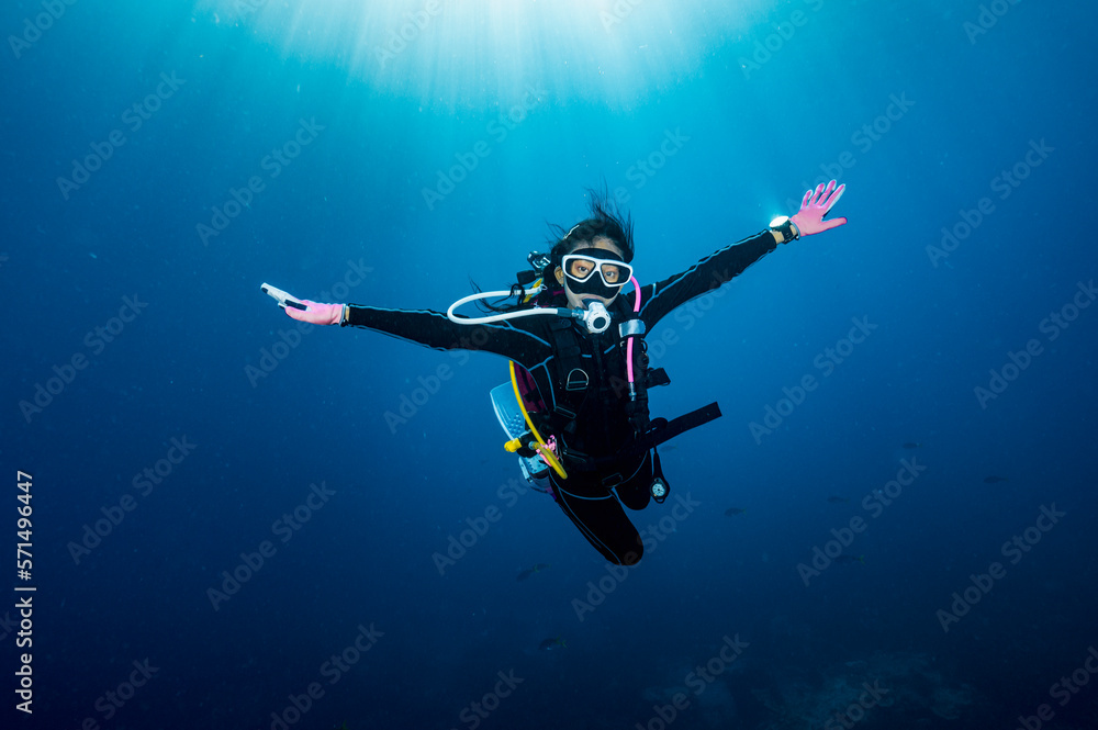 diver floating in the clear waters of the Gulf of Thailand