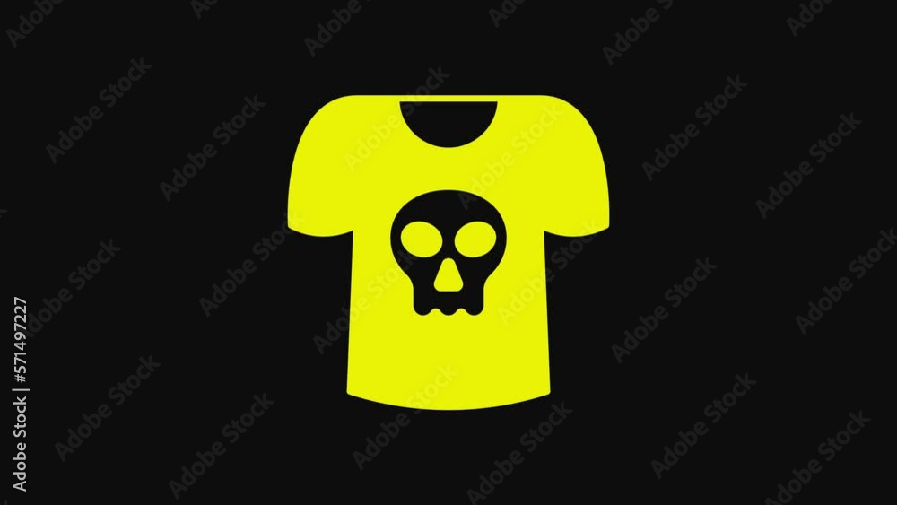 Yellow Shirt with skull icon isolated on black background. Happy Halloween party. 4K Video motion graphic animation Yellow Shirt with skull icon isolated on black background. Happy Halloween party. 4K Video motion graphic animation