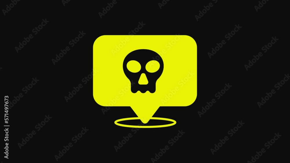 Yellow Skull icon isolated on black background. Happy Halloween party. 4K Video motion graphic animation Yellow Skull icon isolated on black background. Happy Halloween party. 4K Video motion graphic animation