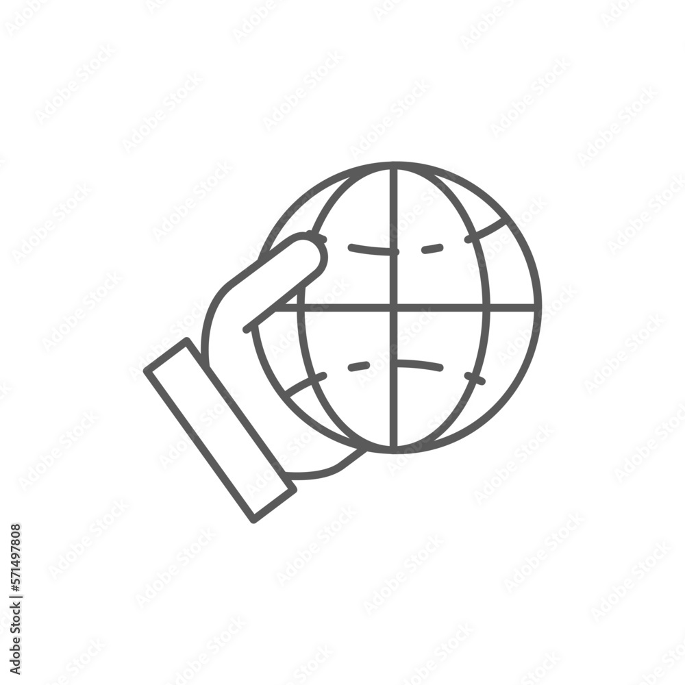 Hand holding the earth, save the environment lineal icon. Global technology, internet, social network symbol design. Hand holding the earth, save the environment lineal icon. Global technology, internet, social network symbol design.