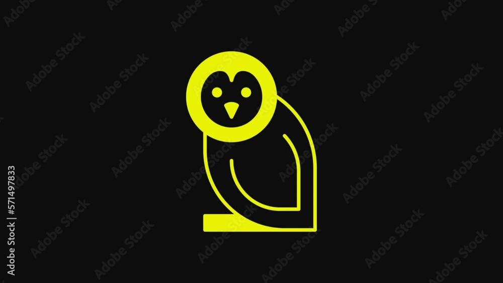 Yellow Owl bird icon isolated on black background. Animal symbol. 4K Video motion graphic animation Yellow Owl bird icon isolated on black background. Animal symbol. 4K Video motion graphic animation