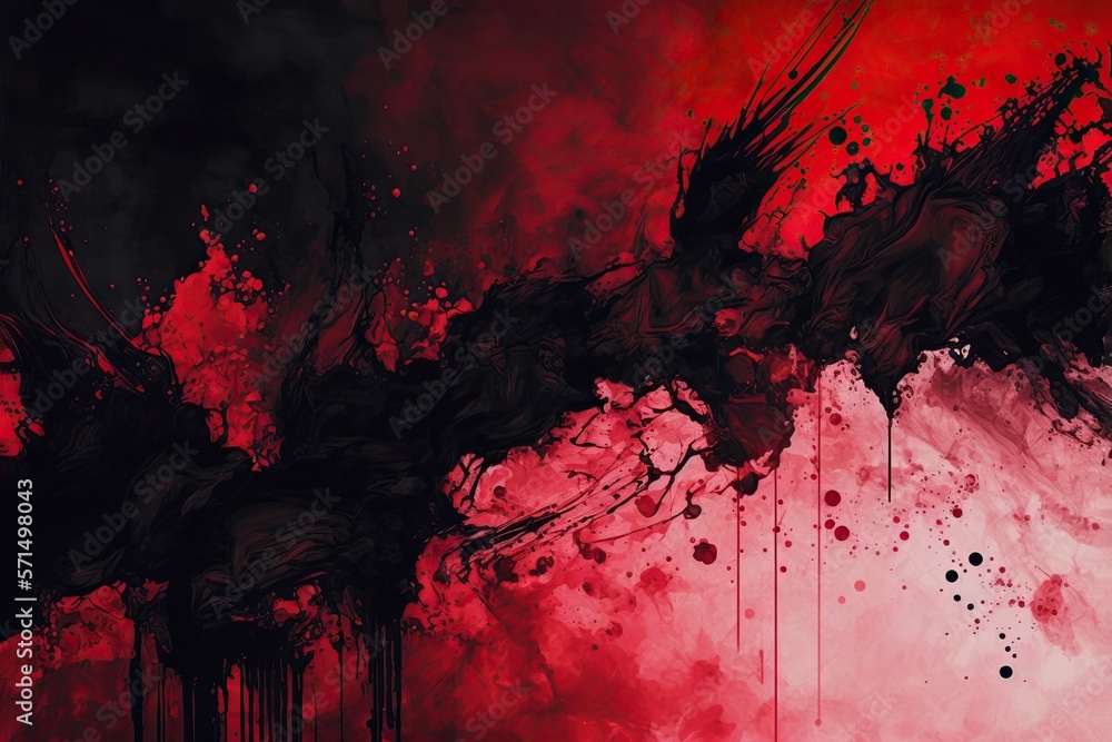 Grunge black and red ink background with drips and splatters ...