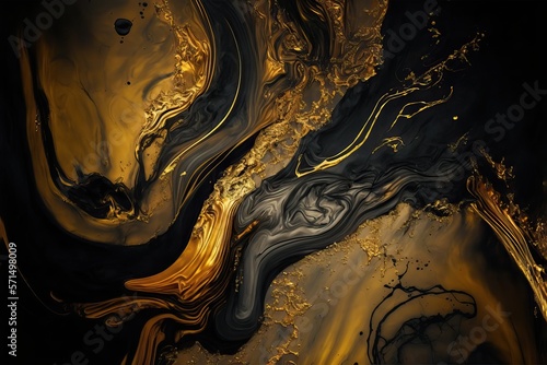Fluid mix of molten gold and black metals. Generative ai composite.