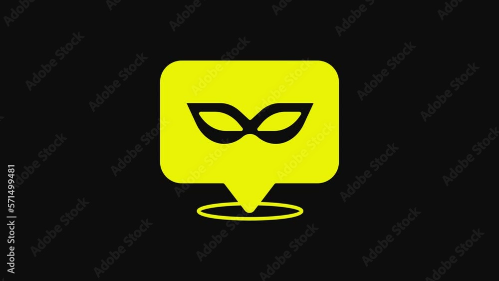 Yellow Carnival mask icon isolated on black background. Masquerade party mask. 4K Video motion graphic animation Yellow Carnival mask icon isolated on black background. Masquerade party mask. 4K Video motion graphic animation