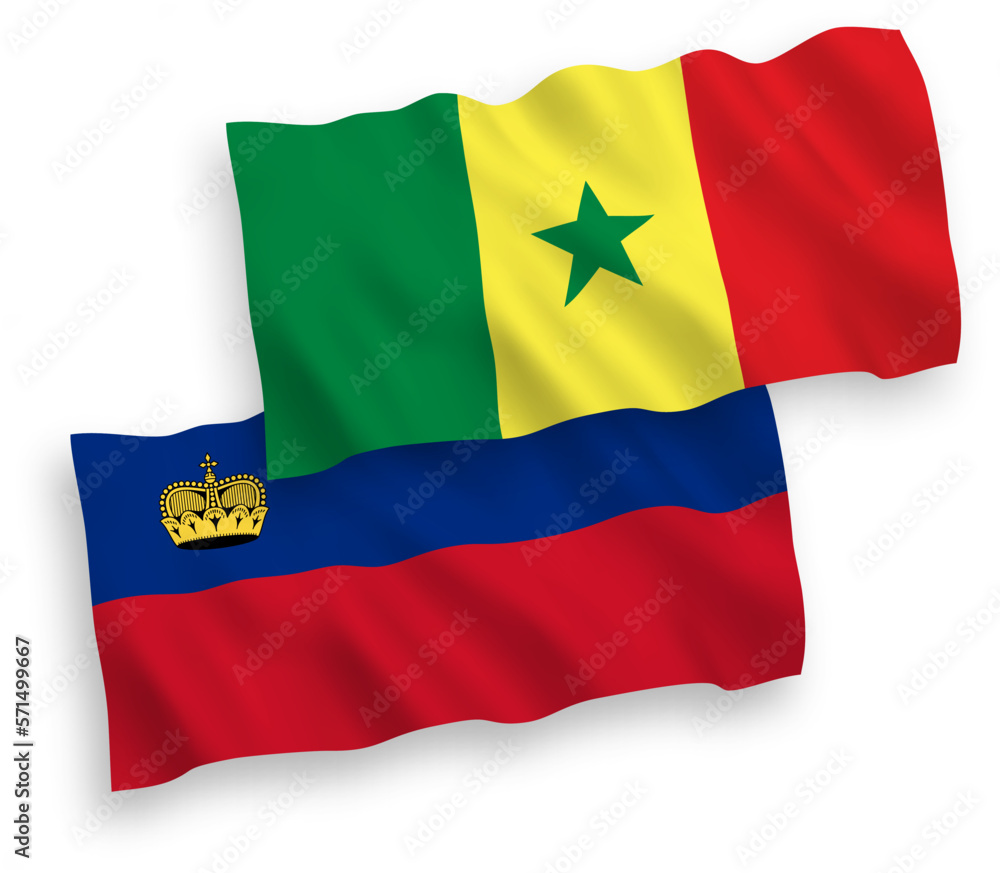 Flags of Republic of Senegal and Liechtenstein on a white background