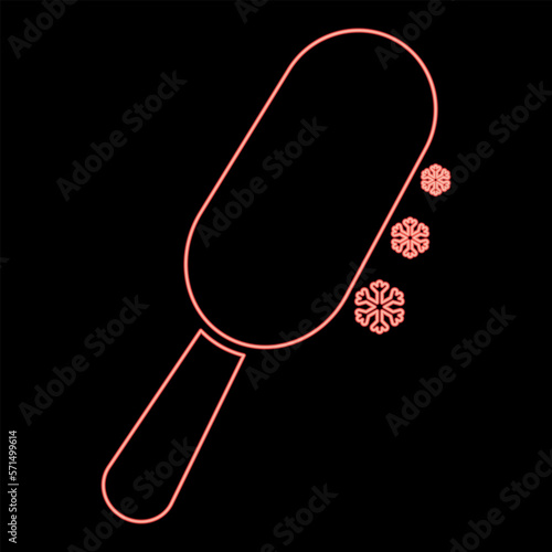 Neon chocolate ice on stick Eskimo confection red color vector illustration image flat style