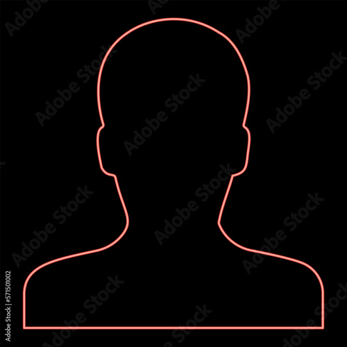 Neon avatar man face silhouette User sign Person profile picture male red color vector illustration image flat style