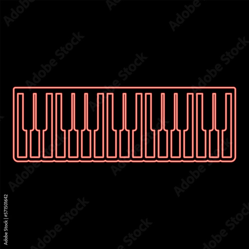 Neon pianino music keys ivory synthesizer red color vector illustration image flat style
