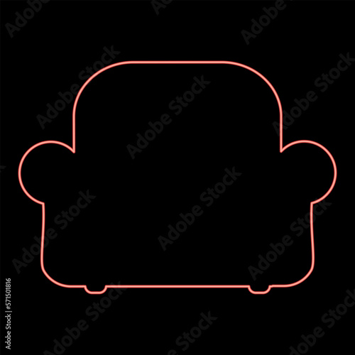 Neon armchair silhouette recliner Furniture for living room red color vector illustration image flat style