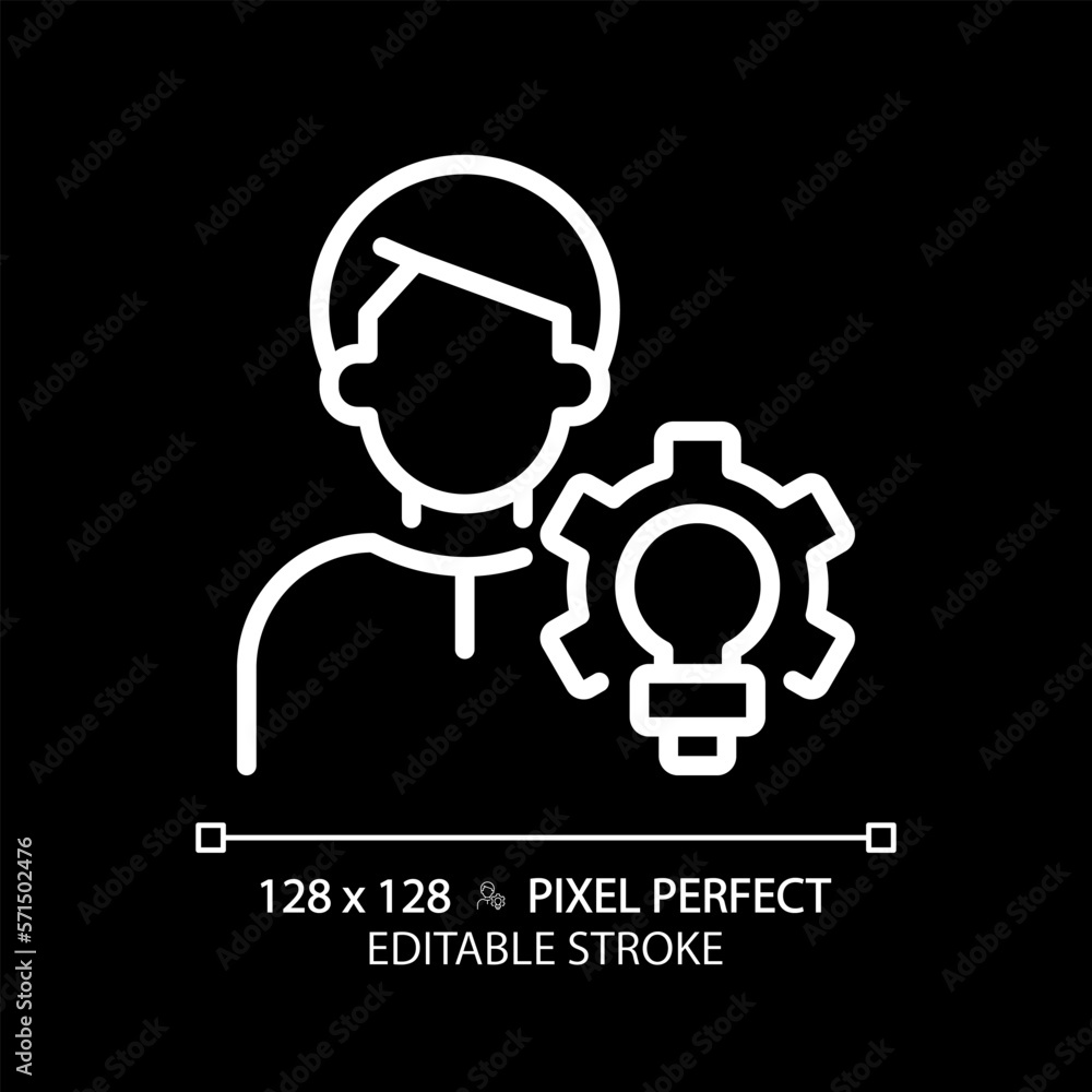 Creator pixel perfect white linear icon for dark theme. Character archetype. Likes make things. Psychoanalytic theory. Thin line illustration. Isolated symbol for night mode. Editable stroke