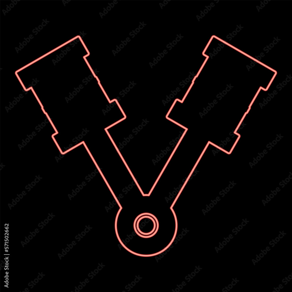 Neon pistons of engine two items with rods aligned for car crankshaft cylinder camshaft red color vector illustration image flat style Neon pistons of engine two items with rods aligned for car crankshaft cylinder camshaft red color vector illustration image flat style