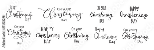 Christening day. Christian, religious churh vector design. Typography inscription for invitation card, poster, banner, t-shirt. Christening day illustration. Hand drawn modern calligraphy text.