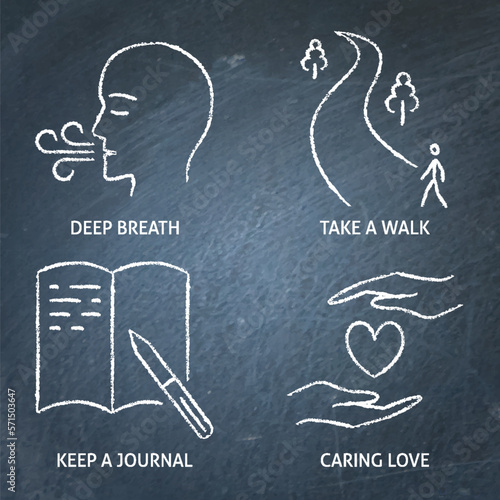 Chalkboard keeping good mental health icon set