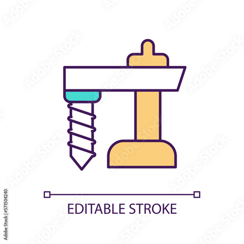 Vertical drilling system RGB color icon. Oil and gas extraction. Industrial machinery. Underground well. Engineering. Isolated vector illustration. Simple filled line drawing. Editable stroke