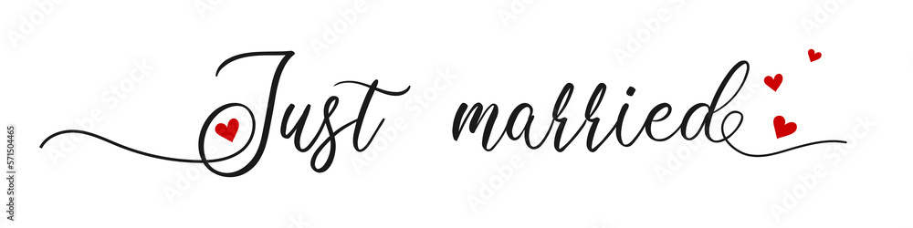 Just married. Happy Wedding Day Greeting Card Lettering. wedding card design Just married. Happy Wedding Day Greeting Card Lettering. wedding card design