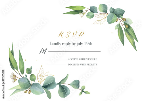 Watercolor vector hand painted wedding invitation card template