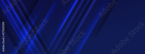 Blue modern abstract wide banner with geometric shapes. Dark blue and white abstract background. Vector illustration
