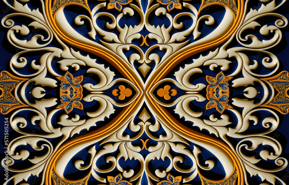 Porcelain flower fabric pattern. Abstract traditional folk antique porcelain floral graphic line. Texture textile vector illustration ornate elegant luxury style. Print design for background, utensils