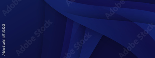 Blue modern abstract wide banner with geometric shapes. Dark blue and white abstract background. Vector illustration