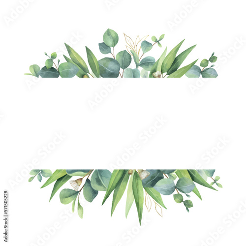 Watercolor vector hand painted wedding invitation card template.