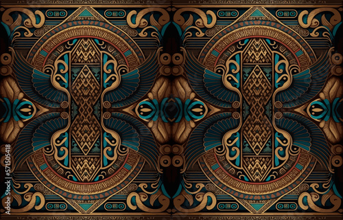 Egyptian fabric pattern. Abstract indigenous line art for ancient Egypt. Egyptian textile vector illustration ornate elegant luxury style. Art print design for clothing, carpet, wallpaper, backdrop.