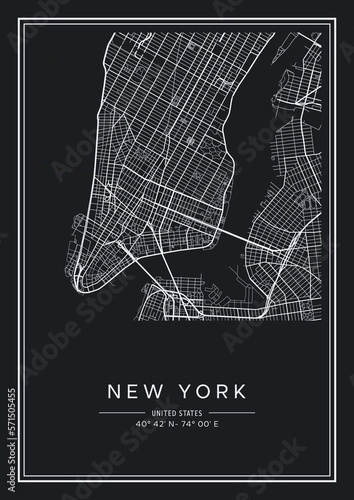 Black and white printable New York city map, poster design, vector illistration.