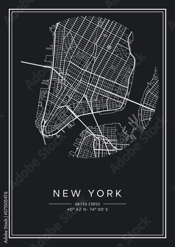 Black and white printable New York city map, poster design, vector illistration.